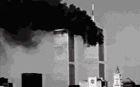 Smoke and fire rising from the World Trade Center towers during the September 11 attacks
