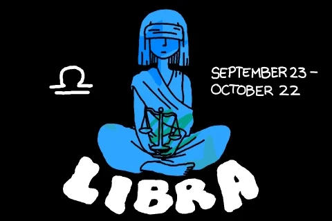 Libra scales beneath Venus with Air, roses, and sacred geometric balance