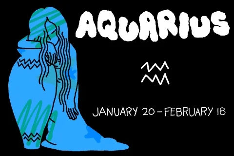 Aquarius water bearer beneath Uranus and Saturn with stars and future technology