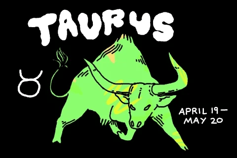 Taurus bull beneath Venus with flowers, stars, and sacred Earth symbols