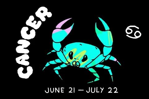 Cancer crab beneath the Moon with ocean waves and ancestral symbols