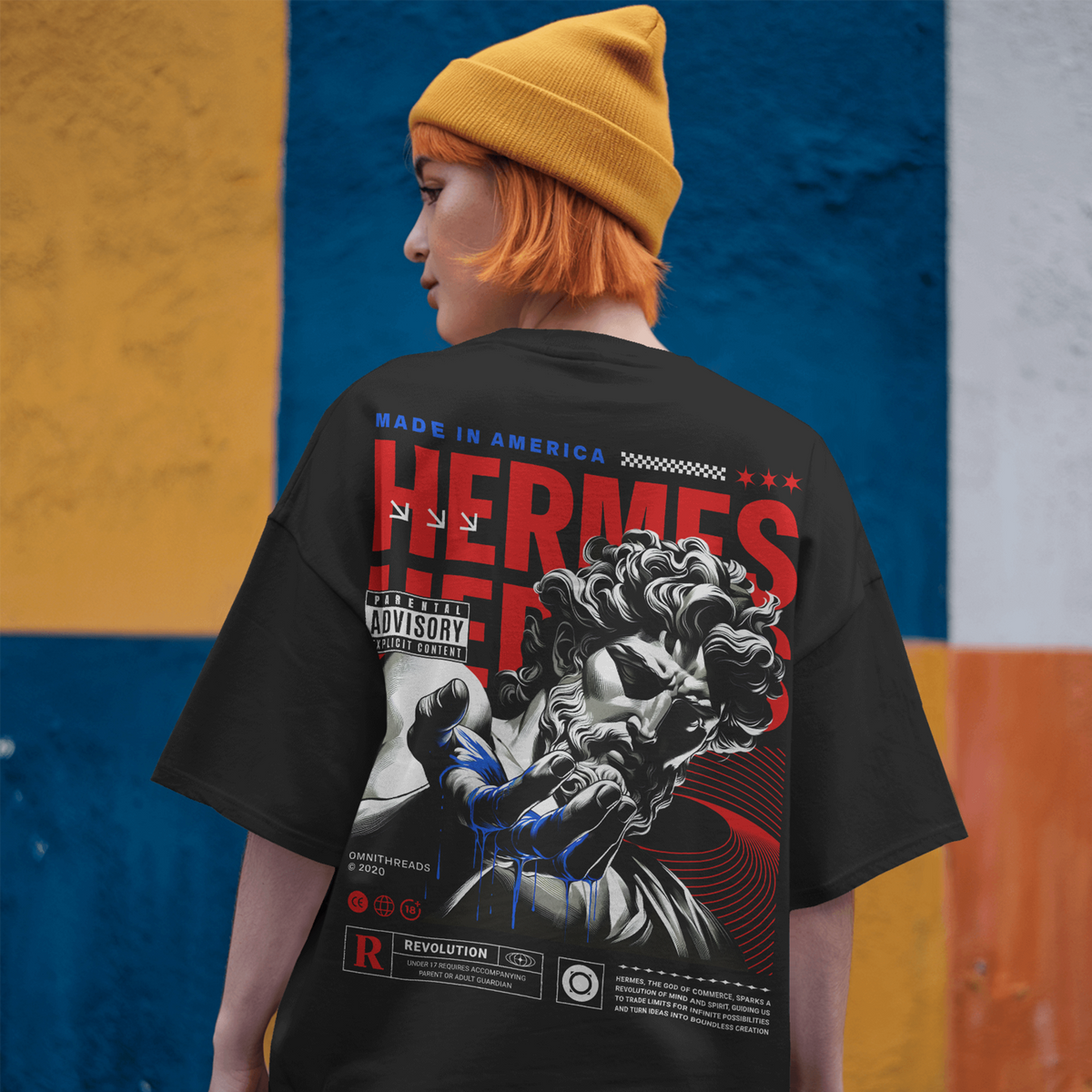 Additional product view 2 of the black american hermes oversized drop shoulder tee