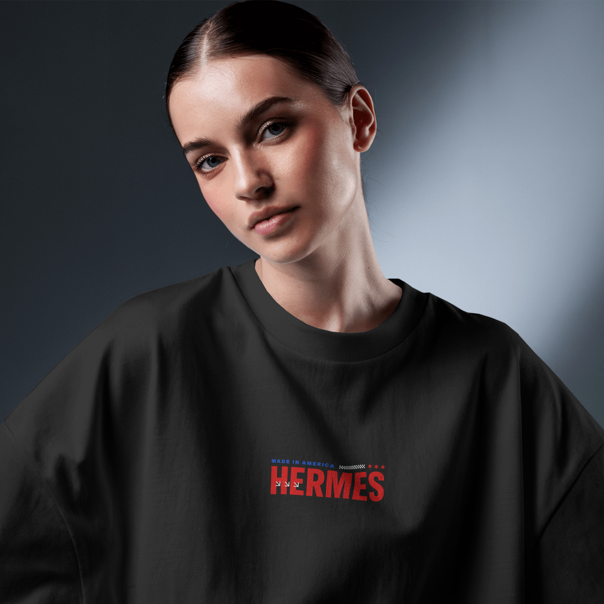 Additional product view 4 of the black american hermes oversized drop shoulder tee
