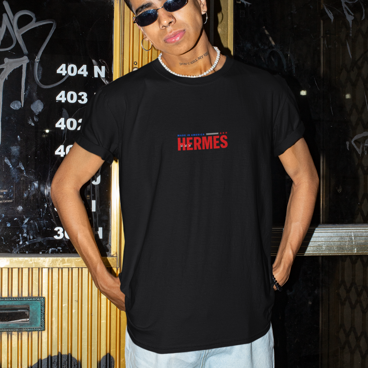 Additional product view 3 of the black american hermes oversized drop shoulder tee