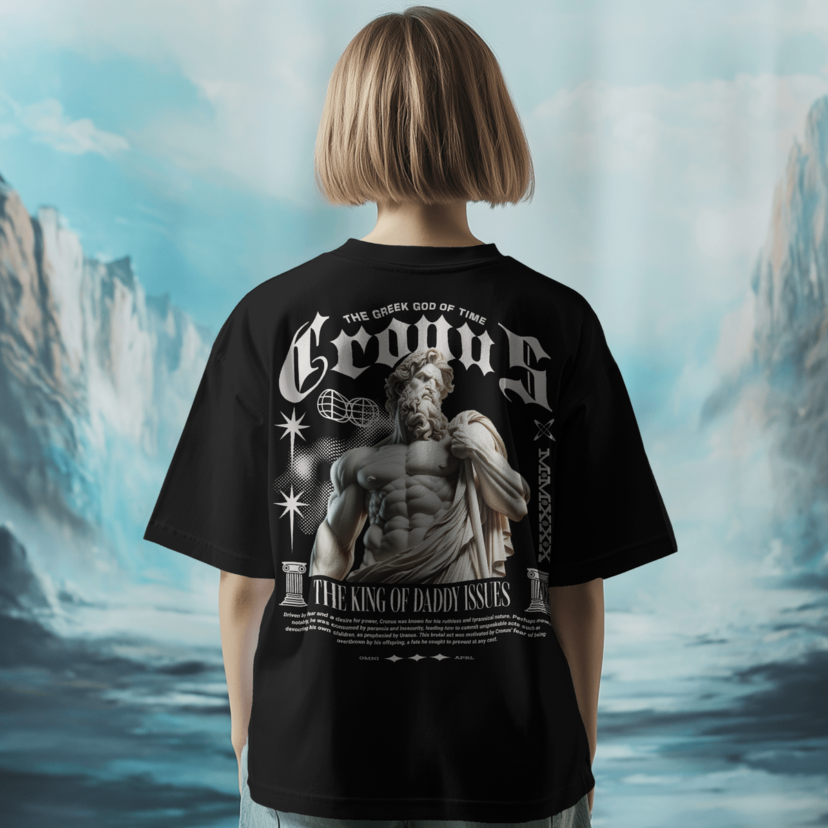 Additional product view 2 of the black cronus of saturn oversized drop shoulder tee
