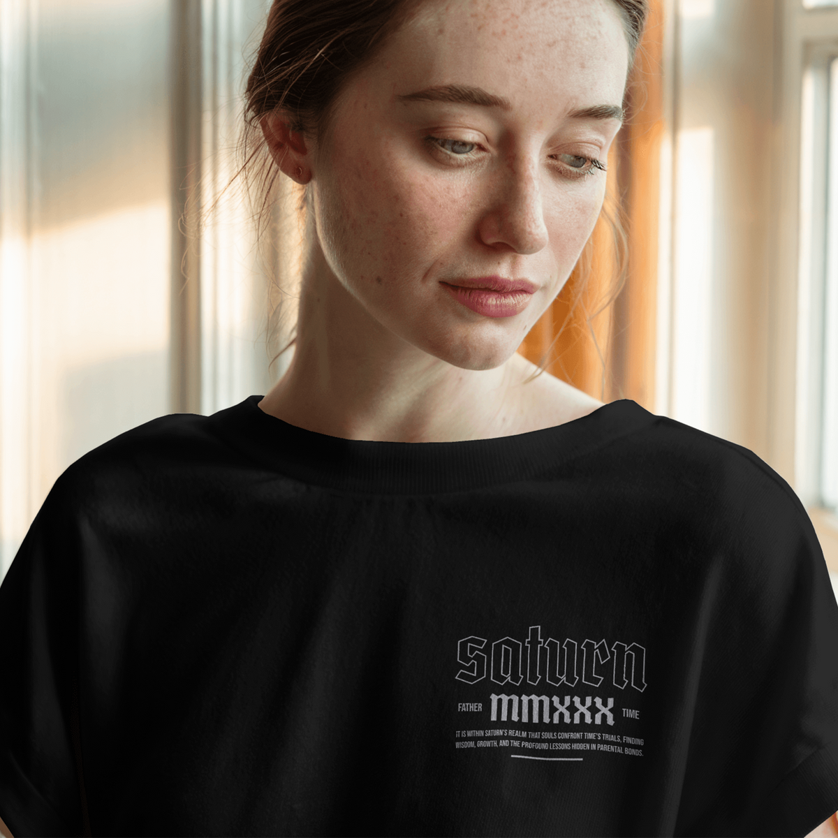 Additional product view 4 of the black cronus of saturn oversized drop shoulder tee