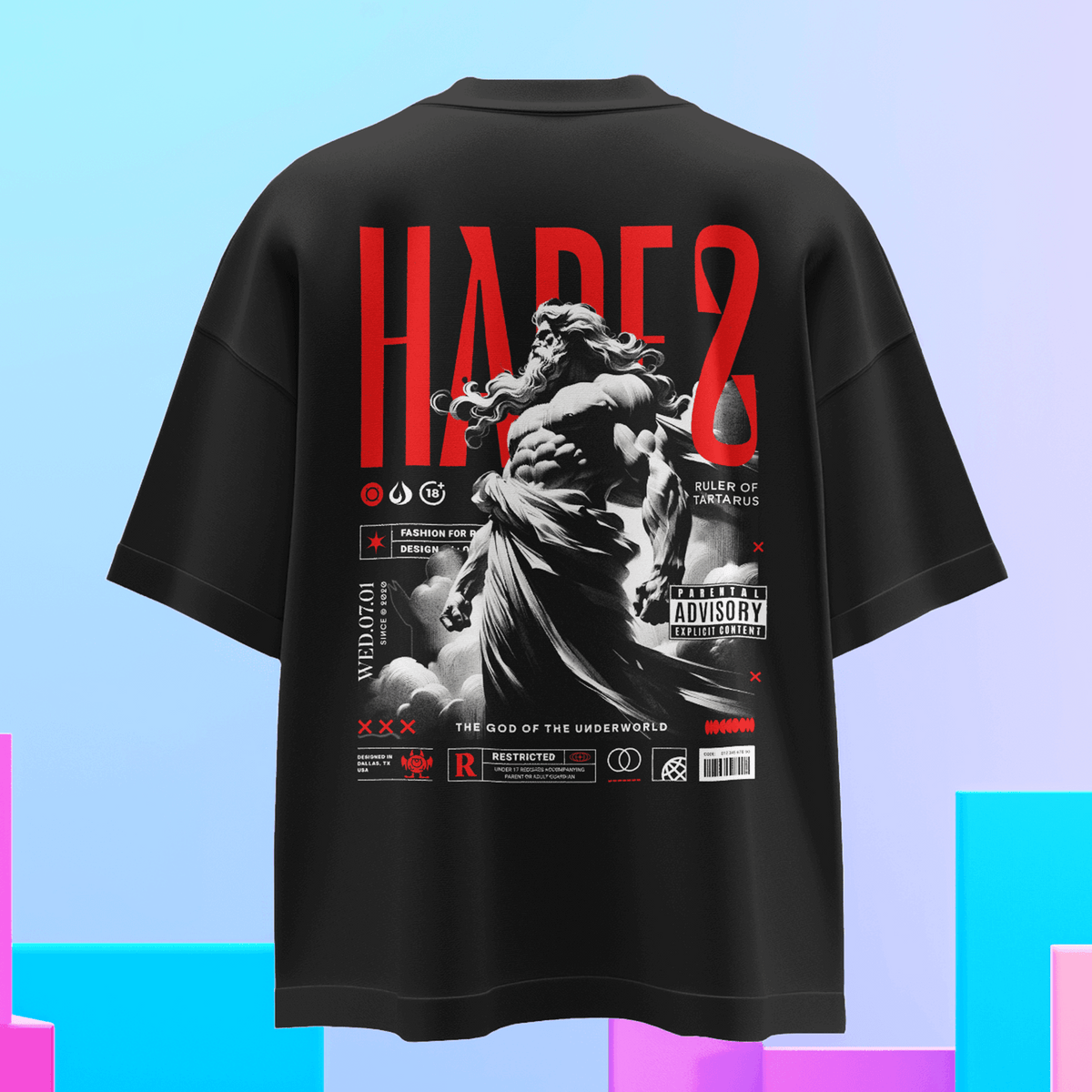 Additional product view 5 of the black hades of pluto oversized drop shoulder tee