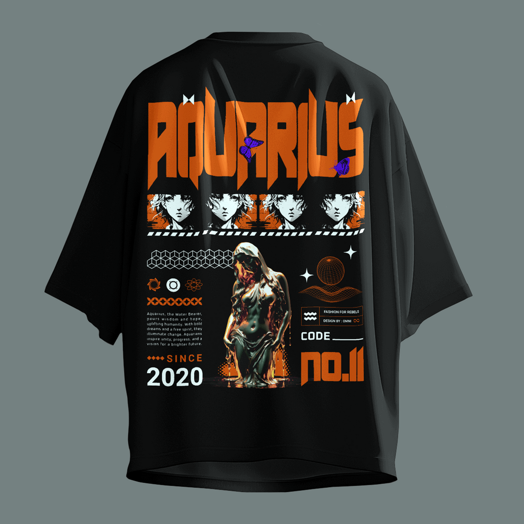 Holographic Aquarius - Oversize Deep Drop Shoulder Tee