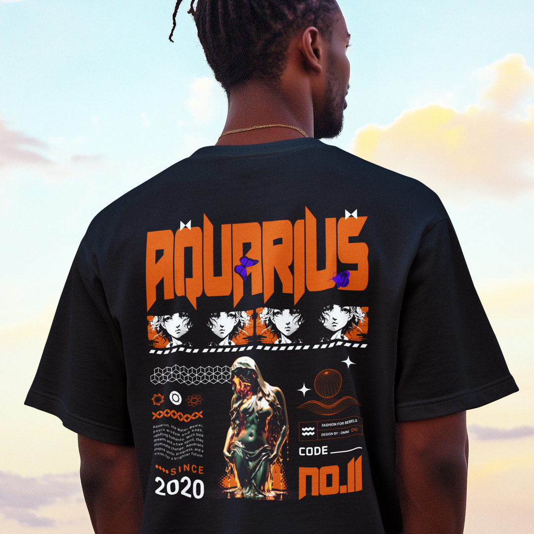 Holographic Aquarius - Oversize Deep Drop Shoulder Tee