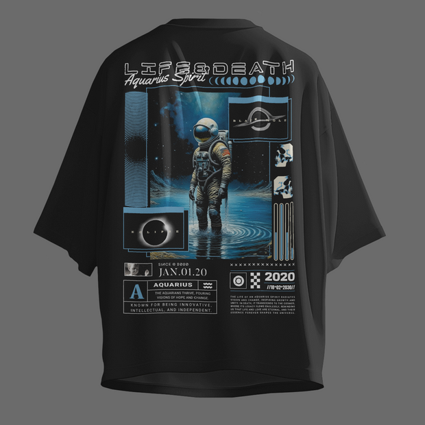 Life Of Aquarius - Oversize Deep Drop Shoulder Tee
