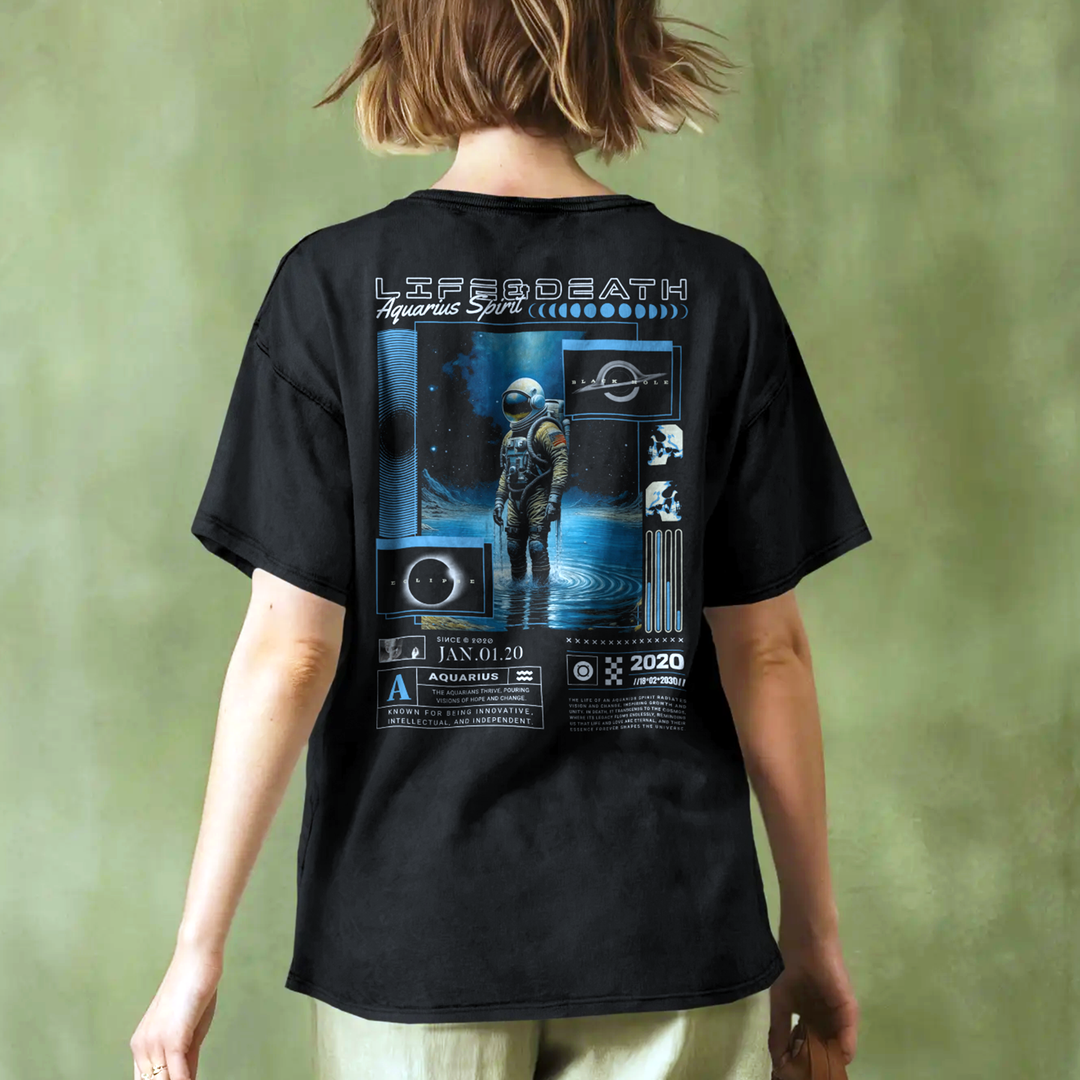 Life Of Aquarius - Oversize Deep Drop Shoulder Tee