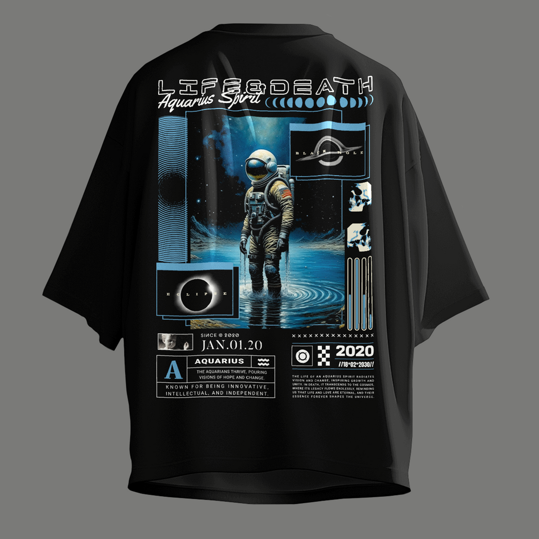 Life Of Aquarius - Oversize Deep Drop Shoulder Tee