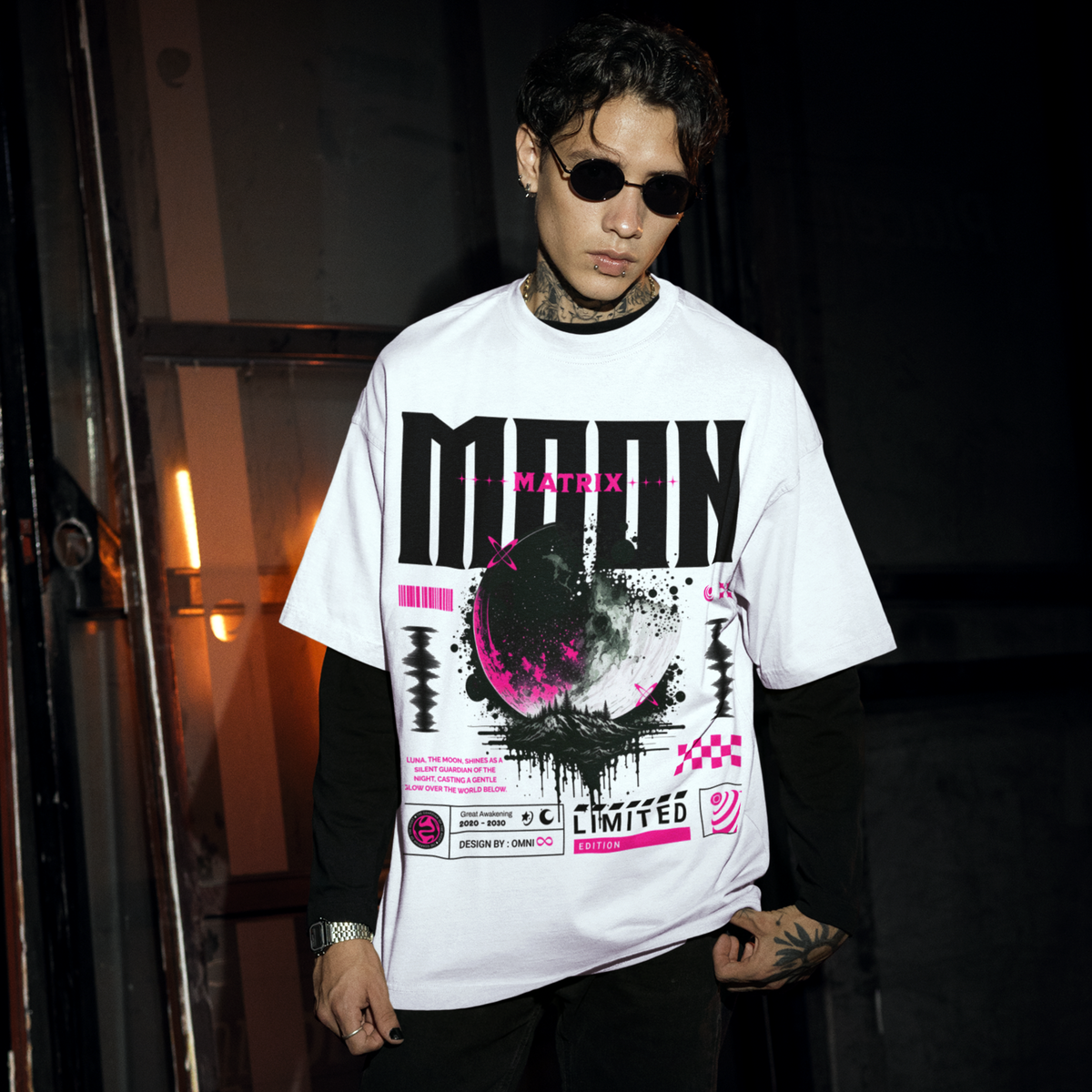 Additional product view 2 of the white moon matrix oversized drop shoulder tee