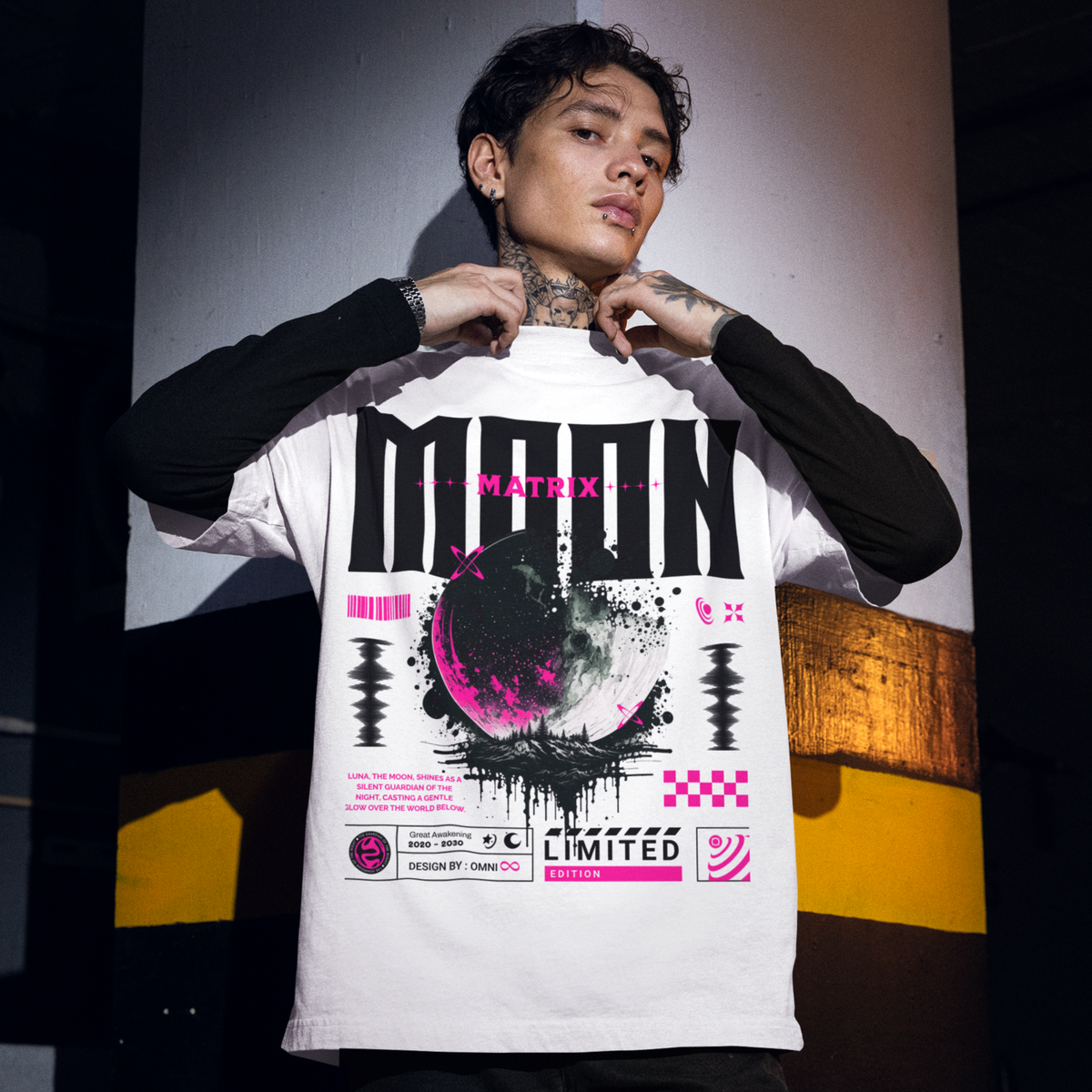 Additional product view 4 of the white moon matrix oversized drop shoulder tee
