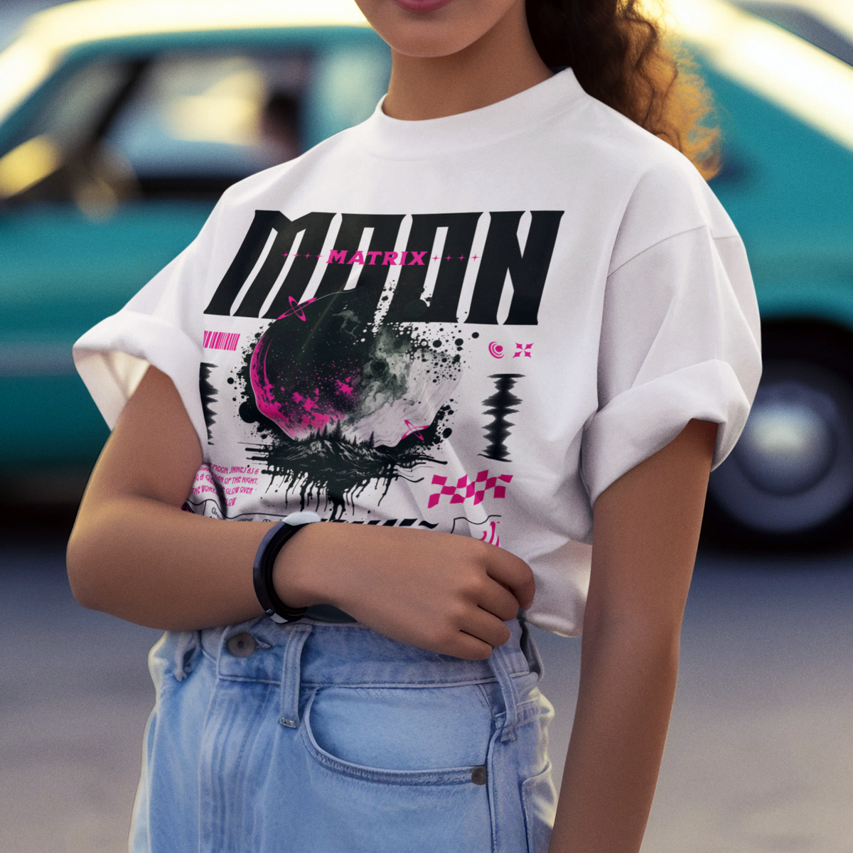 Additional product view 3 of the white moon matrix oversized drop shoulder tee