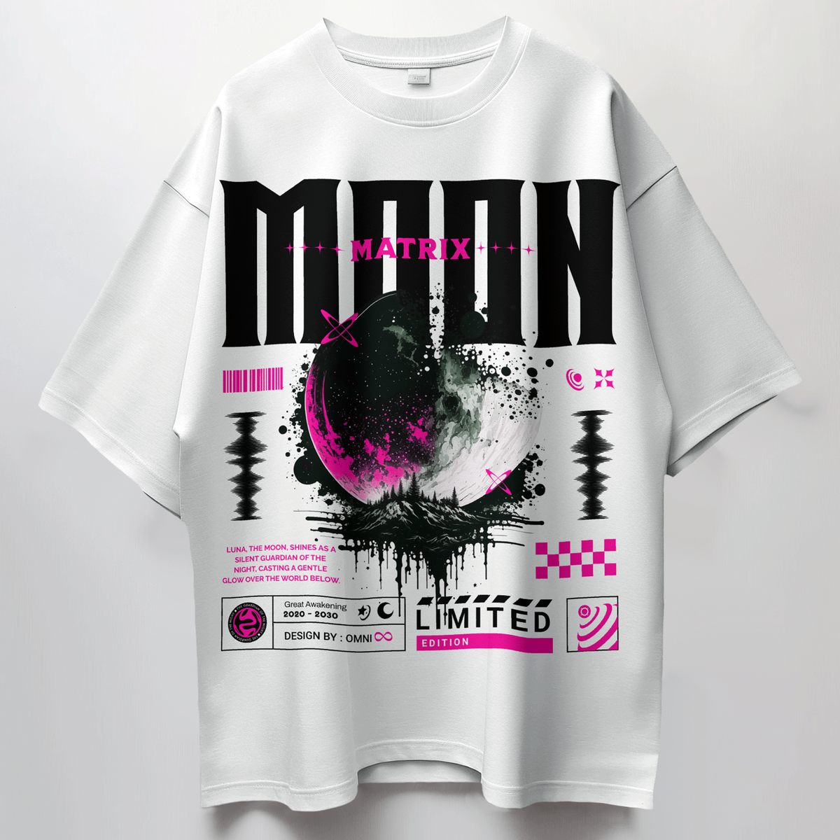 Additional product view 5 of the white moon matrix oversized drop shoulder tee