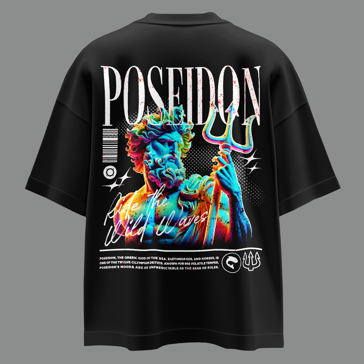 Additional product view 5 of the black poseidon of neptune oversized drop shoulder tee