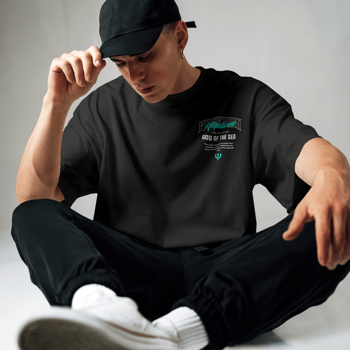 Additional product view 3 of the black poseidon of neptune oversized drop shoulder tee
