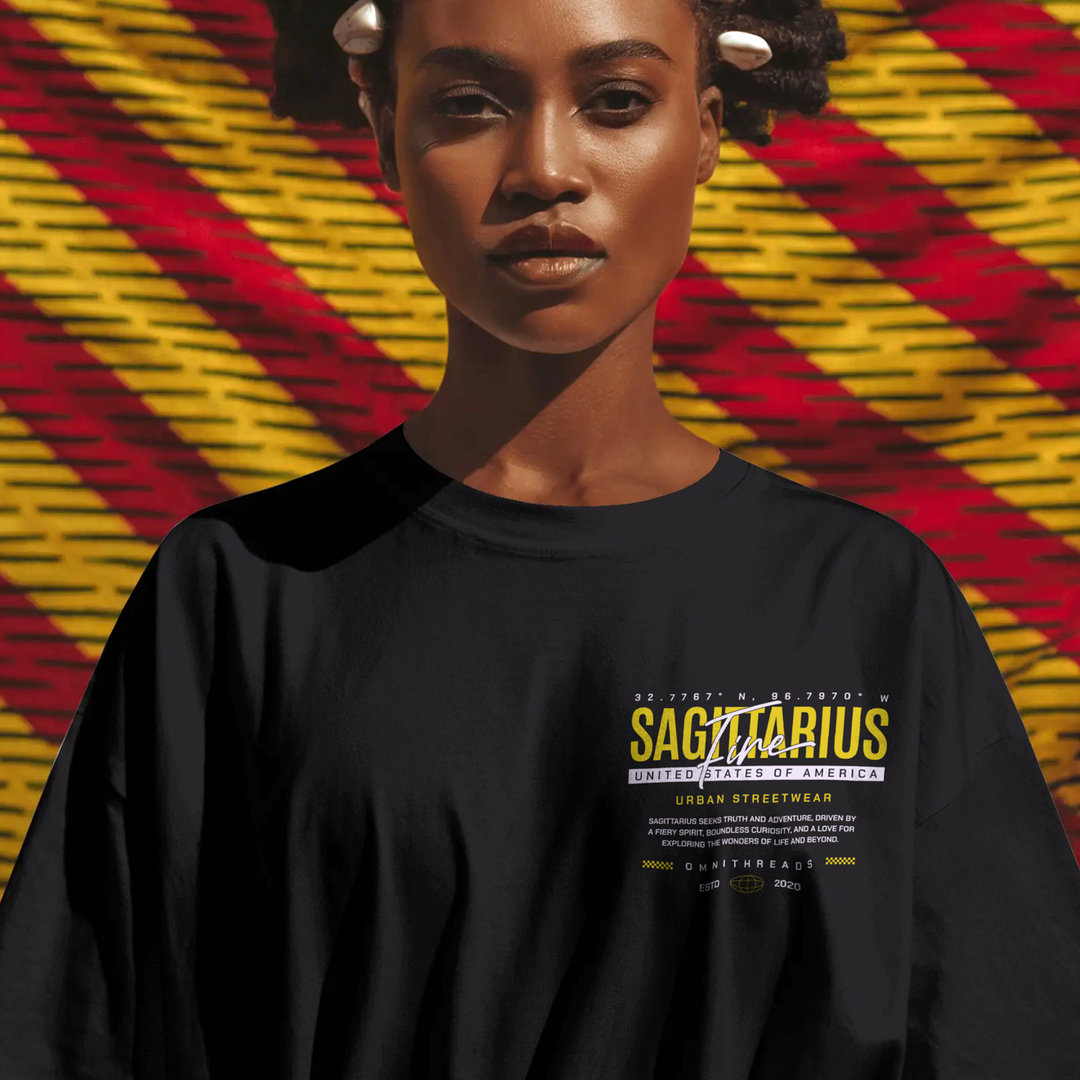 Sagittarius Fire Tribe - Oversize Deep Drop Shoulder Tee