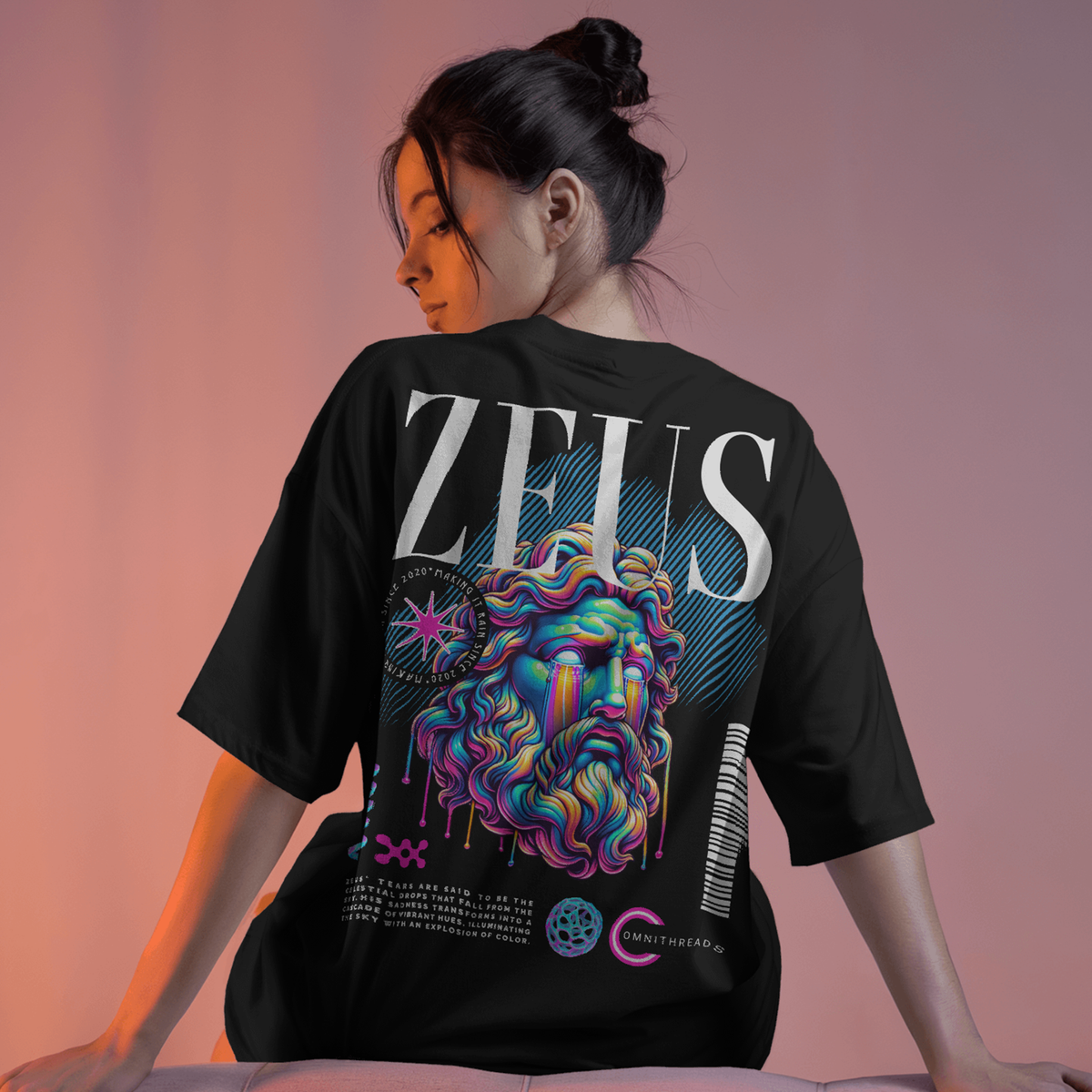 Additional product view 2 of the black zeus of jupiter oversized drop shoulder tee