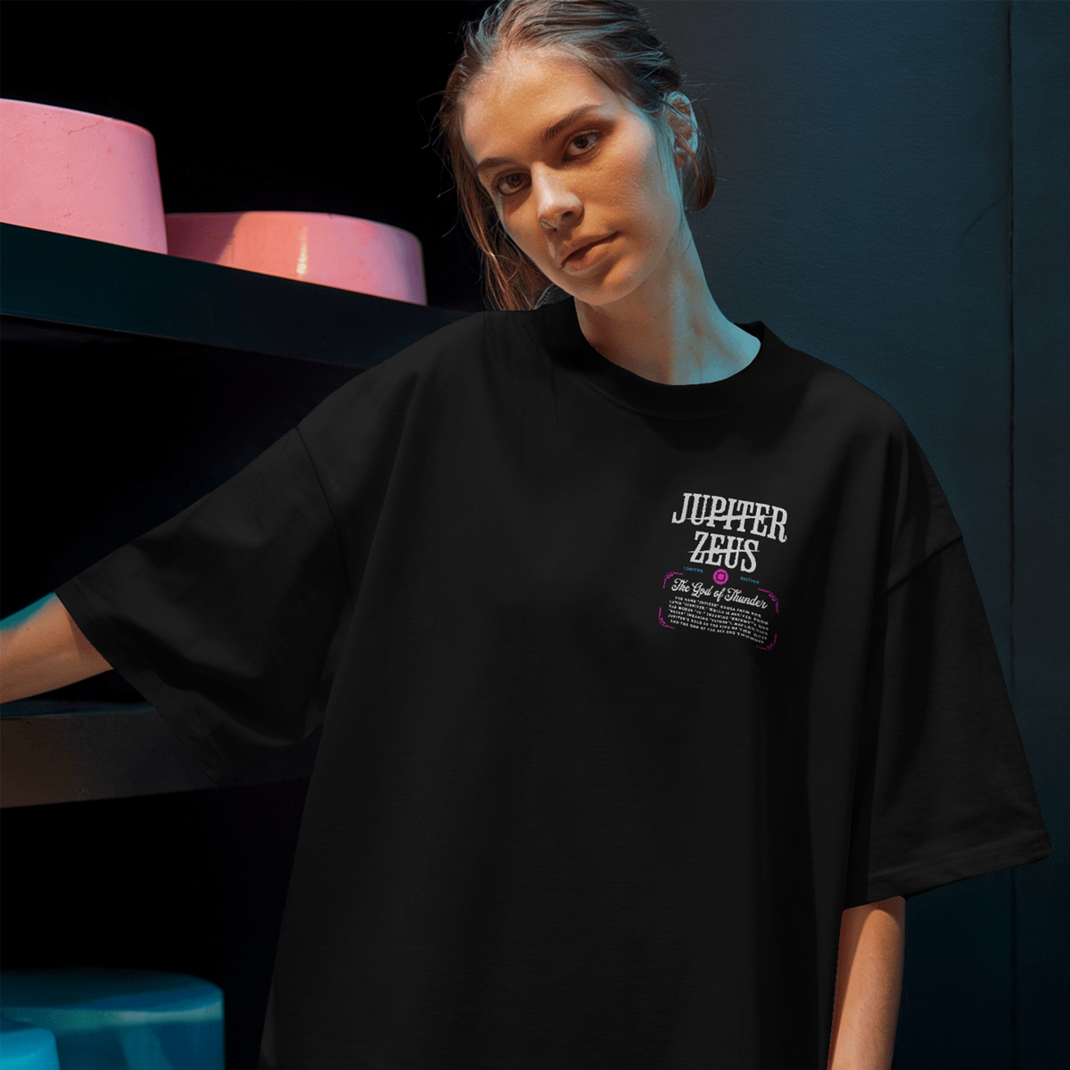 Additional product view 4 of the black zeus of jupiter oversized drop shoulder tee