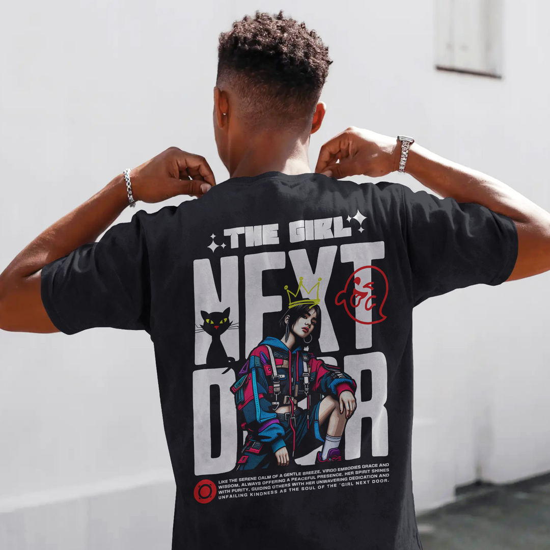 The Girl Next Door Is A Virgo - Oversize Deep Drop Shoulder Tee