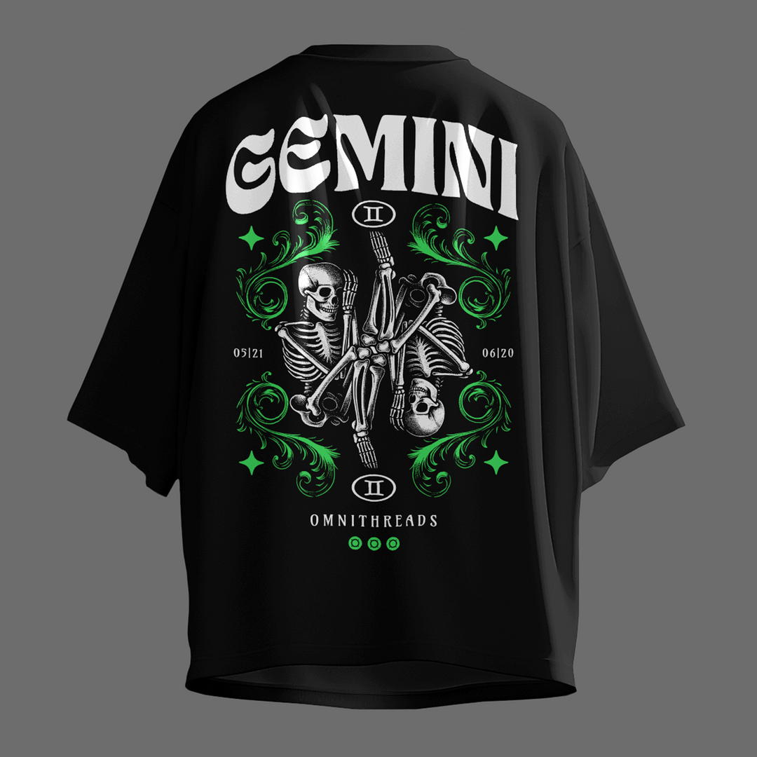 Two Sided Gemini - Oversize Deep Drop Shoulder Tee