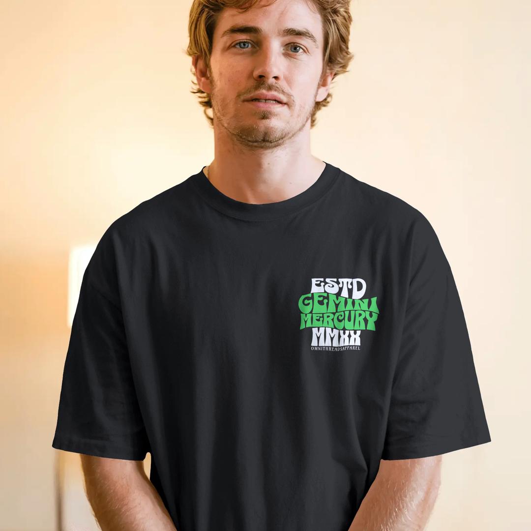 Two Sided Gemini - Oversize Deep Drop Shoulder Tee