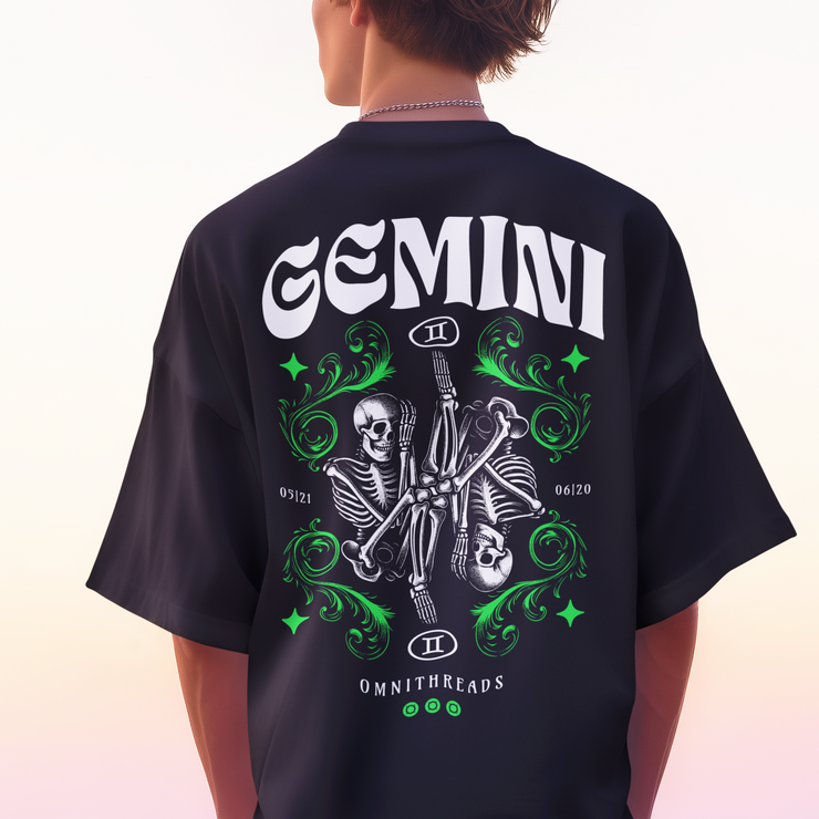 Two Sided Gemini - Oversize Deep Drop Shoulder Tee