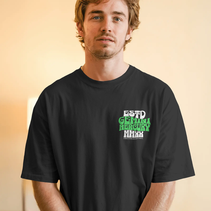 Two Sided Gemini - Oversize Deep Drop Shoulder Tee